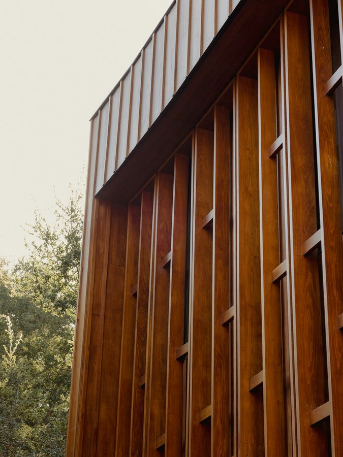 Detail of a timber-clad building facade